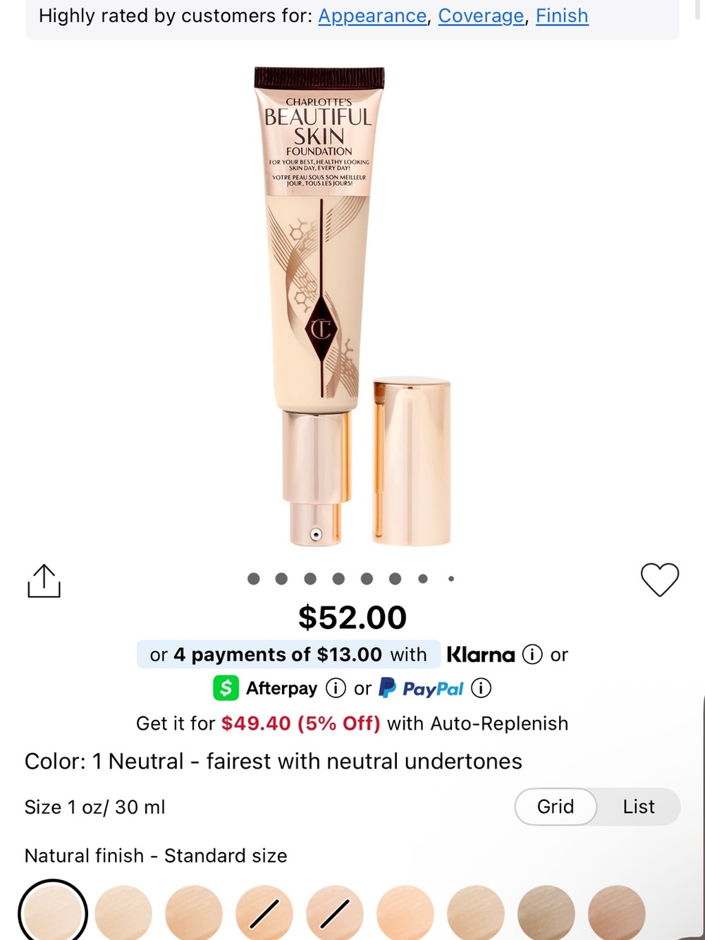 Charlotte Tilbury Beautiful Skin Foundation - 1 Neutral ✨ NEW!!